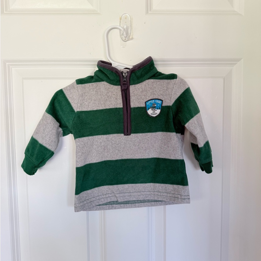 Carter's Green & Gray Cozy Fleece Pullover - Size 9 months